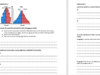 Year 8 - Population - Geography Homework Pack