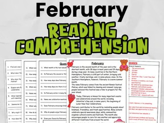 February Reading Comprehension & Close Reading Activities | KS2 English Worksheets | Differentiated