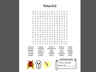 Wordsearch puzzle for Hamlet - William Shakespeare (30 words)