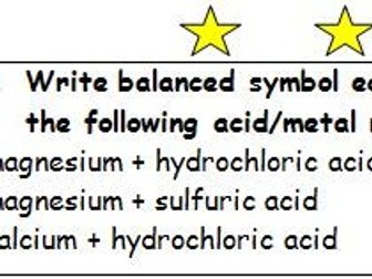 Differentiated Worksheet on Acid and Metal Reactions