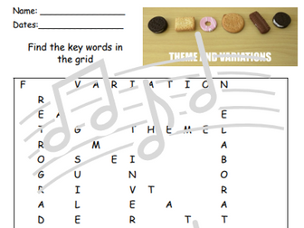 KS3 Theme and Variation Word Search