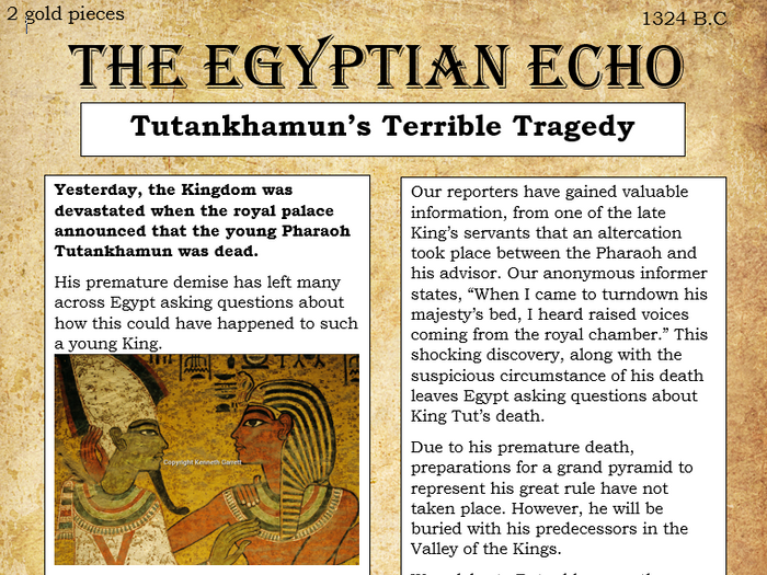 Ancient Egypt: Tutankhamun's Tomb - A Newspaper Article | Teaching ...