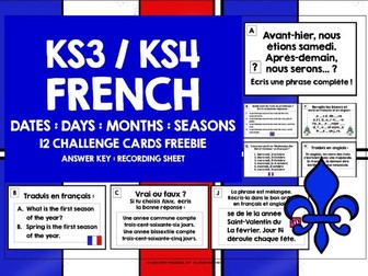 FRENCH DATES DAYS MONTHS SEASONS CHALLENGE CARDS FREEBIE