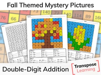 Fall Themed Double Digit Addition Mystery Pictures | Math Review Worksheets