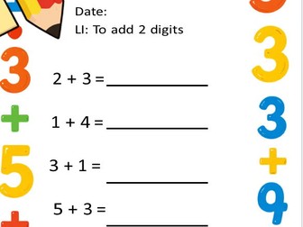 Adding 2 digits Year 1 worksheet