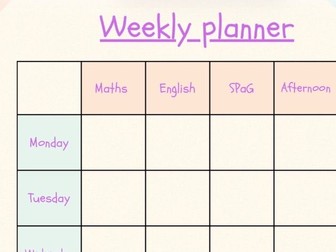 Teacher one page weekly planner