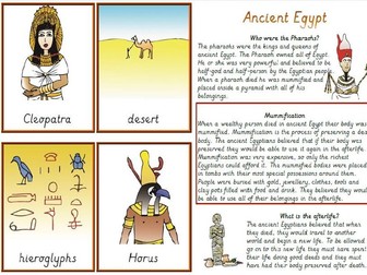 KS2 Ancient Egypt, Reading Task and comprehensions with Topic Vocabulary cards