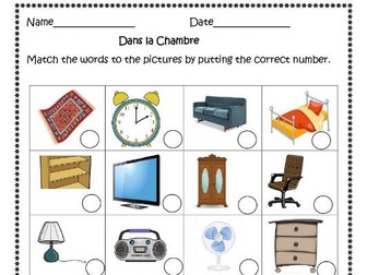Dans ma Chambre (French bedroom) worksheet for distance learning.