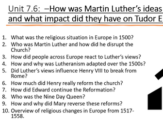 Full Unit- Reformation/ How did Martin Luther change the religious landscape of Europe?