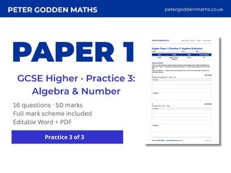 GCSE Higher Paper 1 Practice 3: Algebra & Number + Mark Scheme