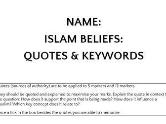 AQA RELIGIOUS STUDIES A ISLAM BELIEFS ALL QUOTES