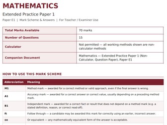 IGCSE-Style Mathematics – Extended Practice Paper 1 (Non-Calculator) | Question Paper + Mark Scheme