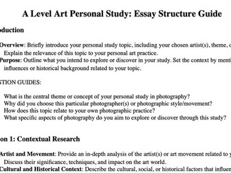 A Level Art Personal Study structure helpsheets