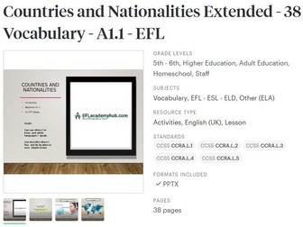 Countries and Nationalities Extended - 38 PPT Slides - Vocabulary - A1.1 - EFL