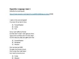 Worksheet - Figurative Language Quizzes - Pop Songs and Film