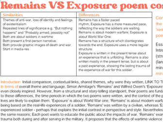 Power & Conflict Poetry grade 9 essay (plan) - Remains vs Exposure