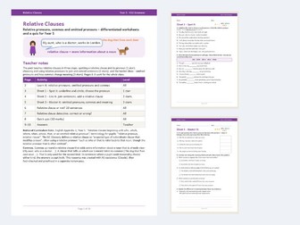 Relative Clauses Worksheets Year 5 KS2 Grammar