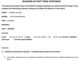 GCSE French Higher Writing - Improve Sentences with Complexity (Translation and Writing practice)