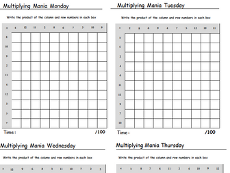 Multiplication grid/table. Multiplication Mania game for morning work or maths starter. 2