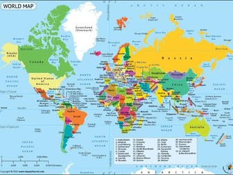Reading scales and bearings from a world map