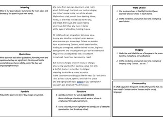 Poetry A3 Analysis Worksheet