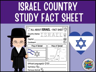 Israel Map and Flag Country Study Research Project Worksheet Geography Activity.