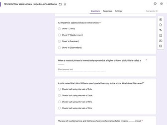 Google Form Quiz Edexcel GCSE - Star Wars: A New Hope by John Williams