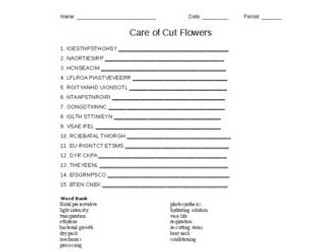 Care of Cut Flowers Word Scramble