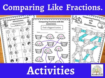 Comparing Fractions Same Denominators Activities Maze Colouring Matching