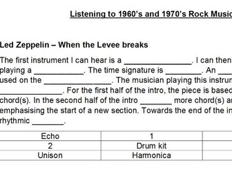 NEW GCSE AQA MUSIC 9-1 First listen to Rock Music sheet