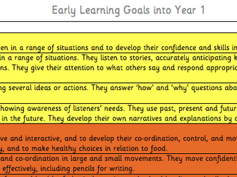 Early Learning Goals into Year 1