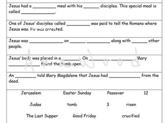 Easter Story Fill in the Blanks Worksheet – KS2 RE
