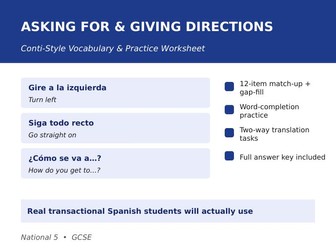 Asking for & Giving Directions - Conti-Style Vocabulary & Practice Worksheet