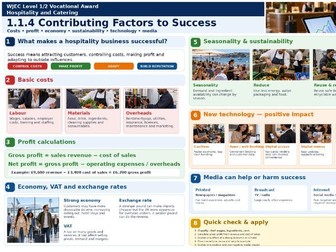 WJEC Hospitality & Catering 1.1.4 Success Factors | Teaching & Revision