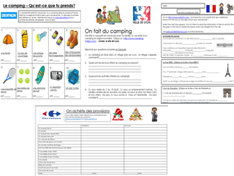 French ICT Lessons worksheet pack - On fait des courses - On fait du camping - Le camping - Paris