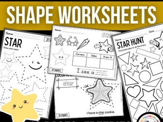 Kindergarten 2D Shapes Worksheet: STARS – Shape Sort, Shape Hunt, Math Activity