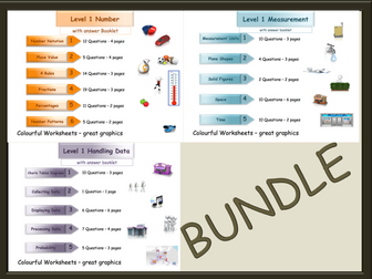 BUNDLE - Level 1-Three Workbooks-Number-Measures-Handling Data (with answers)