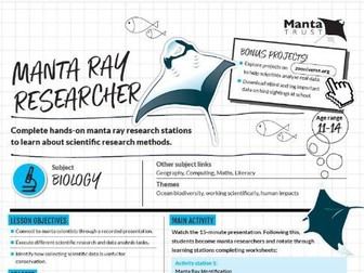 Manta Ray Researcher: Real-life scientific methods (KS3 Science Working Scientifically & Ecosystems)