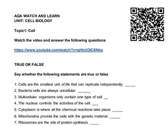 AQA Cell Biology unit Topic 1 : Cells  video questions