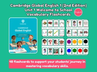 Cambridge Global English 1-Unit 1 Vocabulary Flashcards – Color & Black/White Options