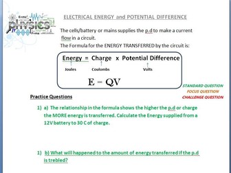 GCSE Electricity - Energy, potential difference and charge