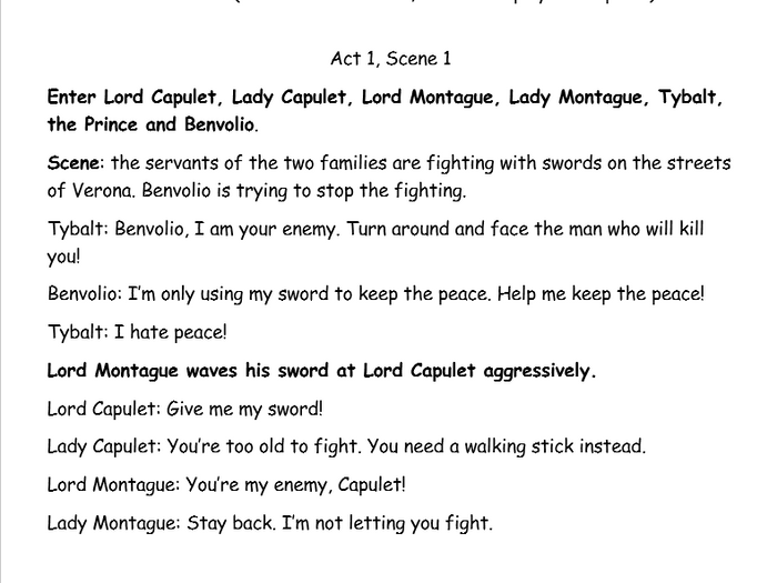 script of romeo and juliet stage play