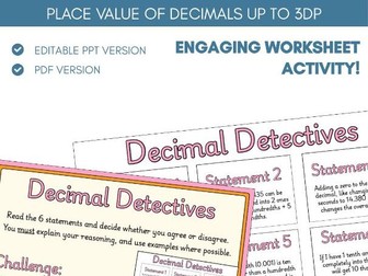 Decimal Place Value Reasoning (up to 3dp) | Worksheet Activity | Place Value