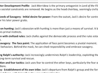 The Lord of the Flies: Jack Knowledge Organiser