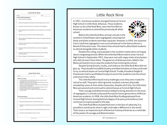 Little Rock Nine Reading Comprehension Passage Printable Worksheet