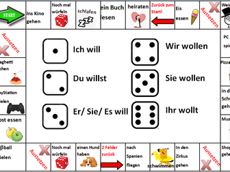 Conjugation: wollen: German: dice board game