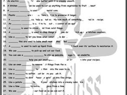 Kitchen, Cookware and Utensils 1 Page BW Worksheet