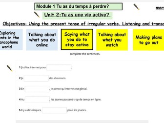 New French AQA Higher GCSE Module 1 Tu as du temps à perdre Unit 2 Tu as une vie active?