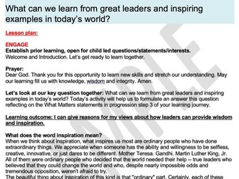 What can we learn from great leaders and inspiring examples in today's world? Year 5/6 RVE plan