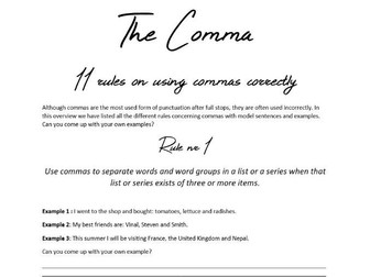 Comma Rules KS3+KS4 with model sentences